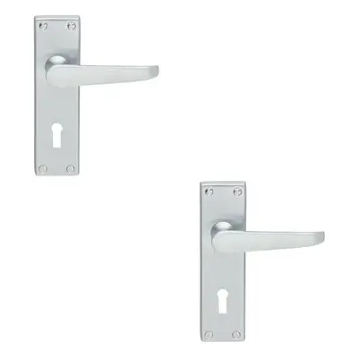 2x PAIR Victorian Flat Lever on Lock Backplate Handle x 42mm Satin Chrome