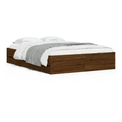 (brown oak, x cm) vidaXL Bed Frame with Drawers Mattress Foundation Bed Base Engineered Wood