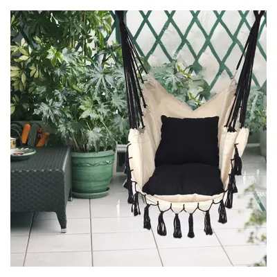 (White) Tassel Hammock Chair With Rod Outdoor Indoor Dormitory Bedroom Yard Travel Camping For C