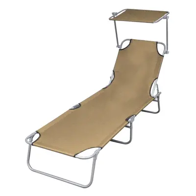 vidaXL Foldable Sunlounger with Canopy Taupe Outdoor Daybed Recliner Chair