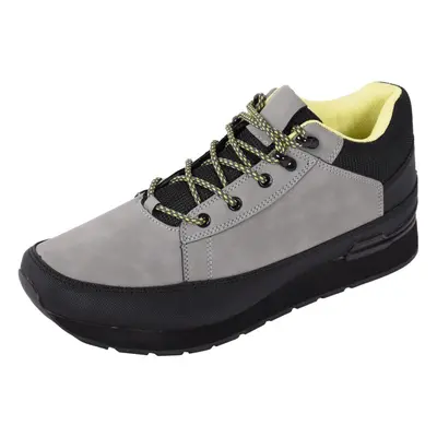 (Grey, UK 11) Brave Soul Mens Mid Top Flat Trainers Lace up Boot