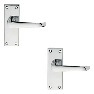 2x PAIR Straight Victorian Handle on Latch Backplate x 42mm Polished Chrome