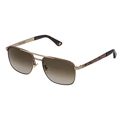 POLICE Men's SPL890 Sunglasses, Shiny Grey Gold+Havana