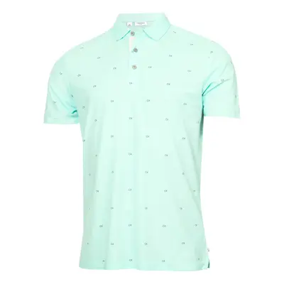 (L, Aqua) Calvin Klein Mens CK Monogram Quick Dry Moisture Wicking Golf Polo Shirt