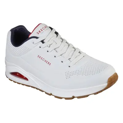 (11 UK, White/Navy/Red) Skechers Mens Uno Stand On Air Lace Up Leather Trainer