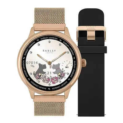 Series Smart Calling Watch with interchangeable Cobweb Rose Gold Mesh and Black Silicone Straps 