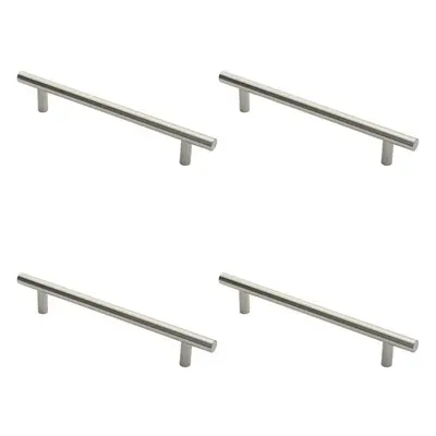 4x Straight T Bar Door Pull Handle x 19mm 300mm Fixing Centres Satin Steel