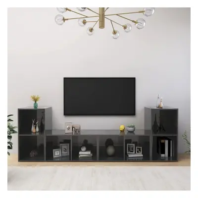 vidaXL 4x TV Cabinets High Gloss Grey Chipboard Home Furniture TV Stand Unit