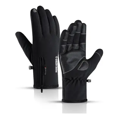 (Black, XL) Outdoor Waterproof Gloves Quarter Zipper Touch Screen Men And Women Riding Warm Spor