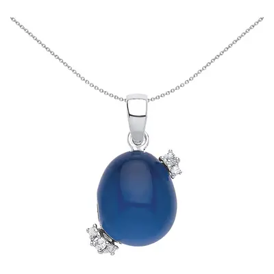 Jewelco London Ladies Sterling Silver Sapphire-Blue Oval Quartz Pebble Pendant Necklace inch - G