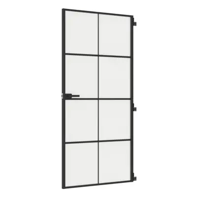 vidaXL Interior Door Slim Sliding Door Black Tempered Glass and Aluminium