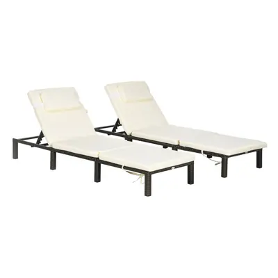 Outsunny Pieces Rattan Sun Loungers w/ Padded Cushion for Poolside Cream White