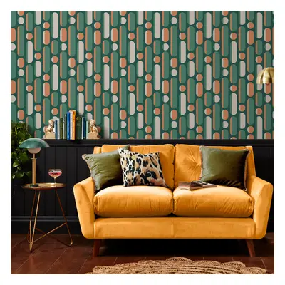 Envy Morse Bottle Tangegreen Rust & Green Geometric Wallpaper