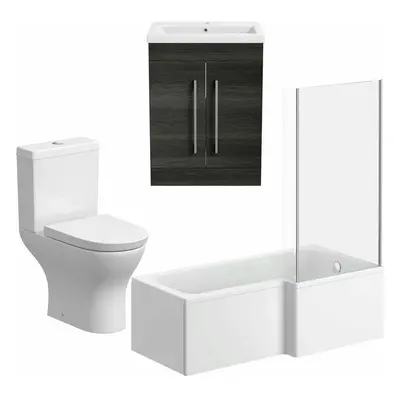 Bathroom Suite 1700mm RH Shape Bath Screen WC Basin Vanity Unit Charcoal Grey