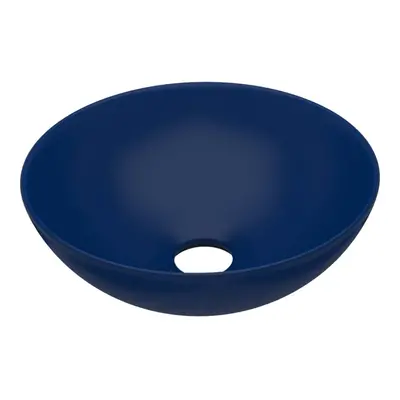 vidaXL Bathroom Sink Ceramic Dark Blue Round Cloakroom Counter Top Wash Basin