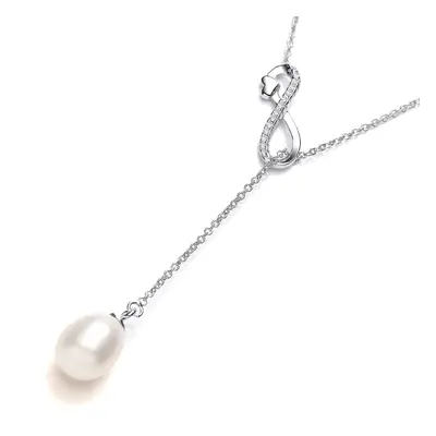 Jewelco London Ladies Sterling Silver Cubic Zirconia & Freshwater Cultured Pearl Infinity Love H