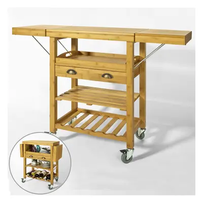 SoBuyÂ® FKW25-N, Extendable Bamboo Kitchen Storage Trolley with Folding Hinged Side Boards