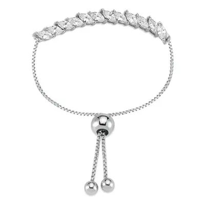 Jewelco London Ladies Rhodium Plated Sterling Silver Marquise CZ Eternity Line 1mm Adjustable Sl