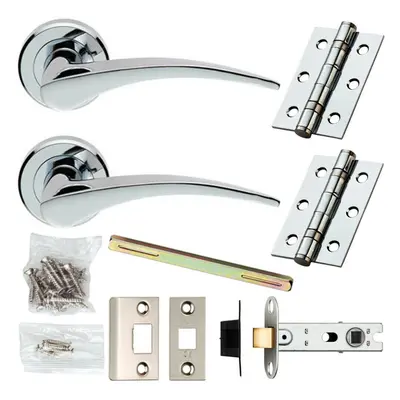 Door Handle & Latch Pack Chrome Straight Tapered Bar on Screwless Round Rose