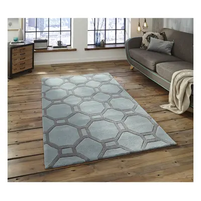 (Blue & Grey, 150cm x 230cm) Hong Kong Octagon & Rectangle Rug Acrylic Geometric Mat