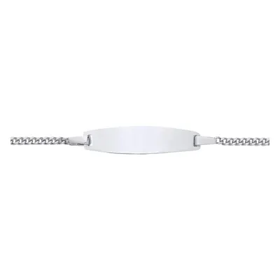 Jewelco London Kids Rhodium Plated Sterling Silver Curb Chain Oval Bar Identity ID Bracelet + in