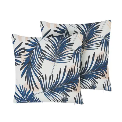 Set of Outdoor Cushions Plant Pattern ELATI x cm Navy Blue