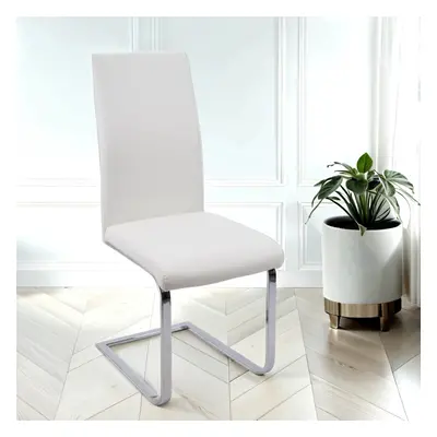 4x Cordoba Faux Leather Dining Chairs In White With Silver Legs