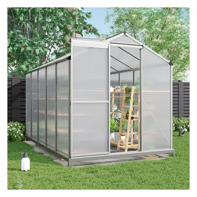 Polycarbonate Greenhouse Aluminium Frame Walk In Garden Green House with Base Foundation Silver 