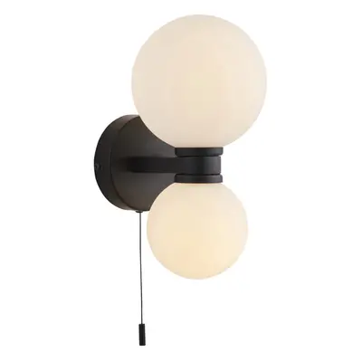 Bathroom Wall Light Fitting - Matt black & Matt White Glass - Twin Lamp