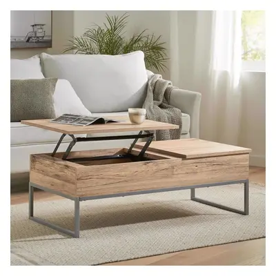 Coffee Table Lift Up Storage Light Oak Furniture Metal Frame