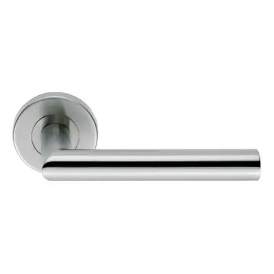 PAIR Mitred Round Bar Handle Ringed Design Conceled Fix Satin Steel