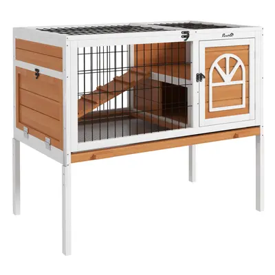 PawHut Wooden Rabbit Hutch, Small Animal House w/ Removable Tray, Openable Roof