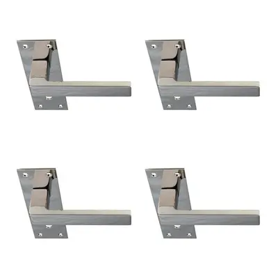 4x PAIR Straight Square Lever on Slim Lock Backplate x 50mm Polished Nickel