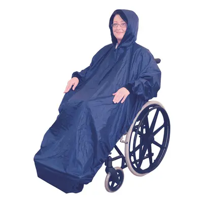 Blue Polyester Wheelchair Mac with Sleeves - Waterproof Fabric Machine Washable