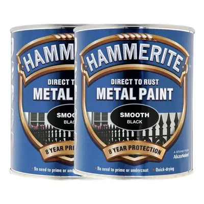 Twin Pack of Hammerite Smooth Black Metal Paint 2.5L