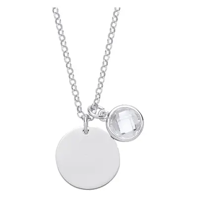 Jewelco London Ladies Sterling Silver Checkerboard Button Cubic Zirconia April Birthstone Medall