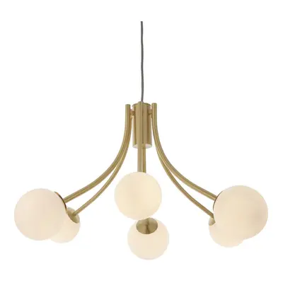 Ceiling Pendant Light Satin Brass Plate & Opal Glass x 3W LED G9