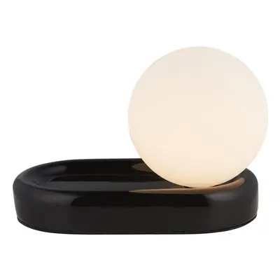 Gloss Black Designer Ceramic Base Table Lamp Light & Opal Sphere Glass Shade