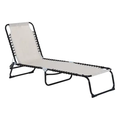 Outsunny Folding Beach Chair Chaise Lounge Adjustable Positions, Cream White