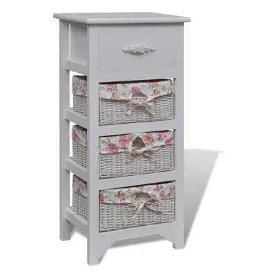 vidaXL Cabinet with Drawer and Baskets White Paulownia Wood Storage Unit