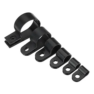 (Black) 200pcs Black White Plastic R Type Cable Clip Clamp for Multi Diameter Wire Hose Tube