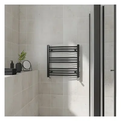 (Curved, 600x600mm) Warmehaus Heated Towel Rail Black Bathroom Ladder Style Radiator Central Hea