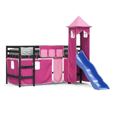 (black and pink, x cm) vidaXL Kids' Loft Bed with Tower Bed Frame Bedstead Bunk Bed Solid Wood P