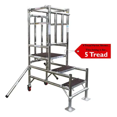 5 Tread Mobile Telescopic Podium Step Ladder 1.4m Tall Work Platform Safety Cage