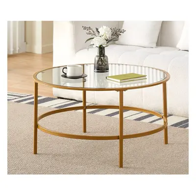 (Gold) Metal Circular Coffee Table With Glass Tempered Table Top In Black Or Gold