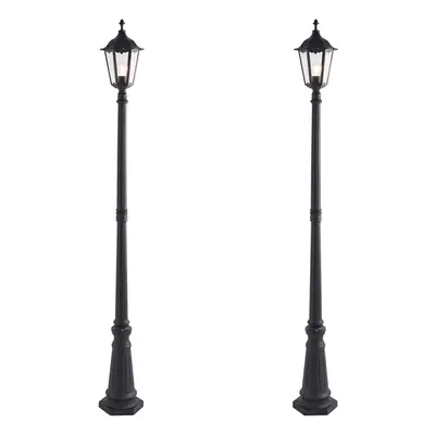 2 PACK Outdoor Post Lantern Bollard Light Matt Black & Glass 2180mm Tall Lamp