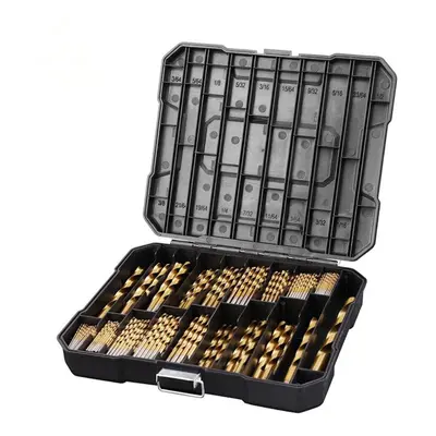 230pcs Titanium Coated Twisted Drill Bit Set HSS with Black Plastic Box Alloy