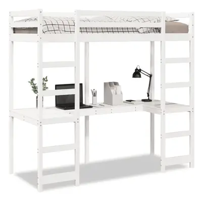 vidaXL Loft Bed Frame with Desk Kids Bunk Bed White 75x190 cm Solid Wood Pine