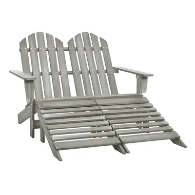 vidaXL Fir Wood 2-Seater Garden Adirondack Chair&Ottoman Grey Wooden Armchair