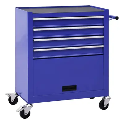 vidaXL Tool Trolley with Drawers Steel Blue Workshop Tool Cabinet Cart Chest